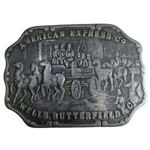 American Express Co Belt Buckle Mens Silver Wells Butterfield Stagecoach Rodeo